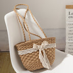 Straw Bag Lace Bow Woven Bag Fairy Seaside Vacation Beach Bag Women Bag Bella Mia