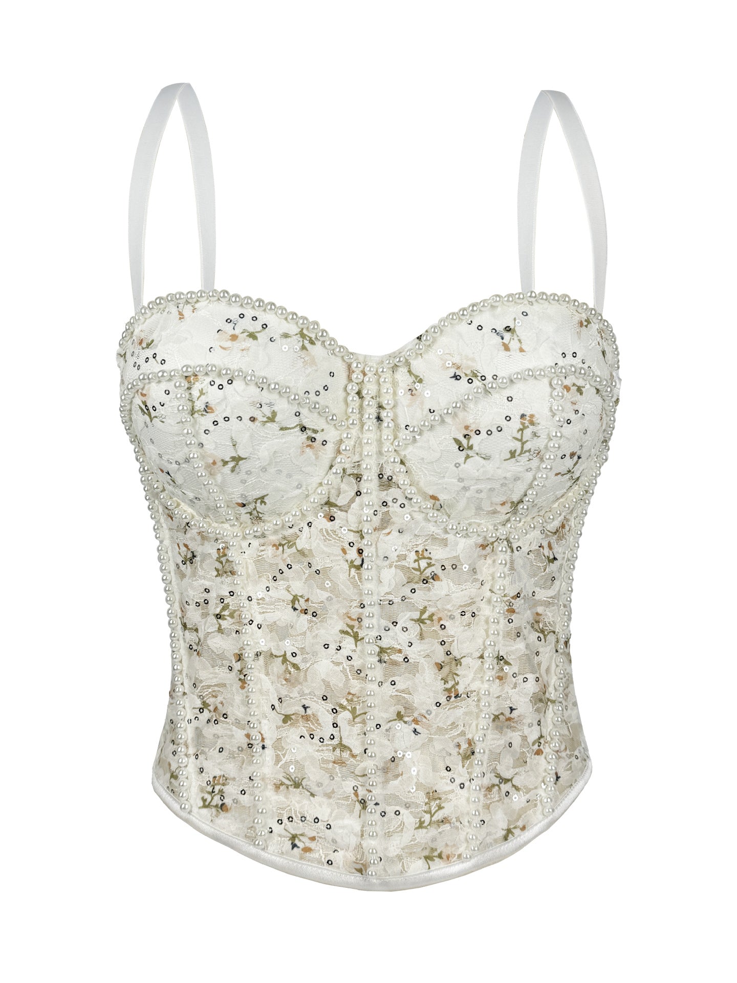 Pearl Mesh Boning Corset Corset Transparent Sexy Lace Tube Tops Strap Sexy Drawstring Slim Fit Boning Corset Top Bella Mia