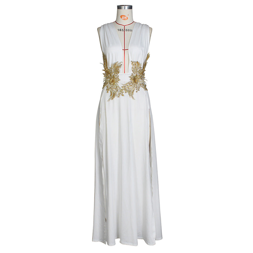 New Ladies Maxi Dress Sexy Fashion Wedding Evening Dress Deep V Plunge Plunge High Slit Part Large Swing Mop Dress Bella Mia