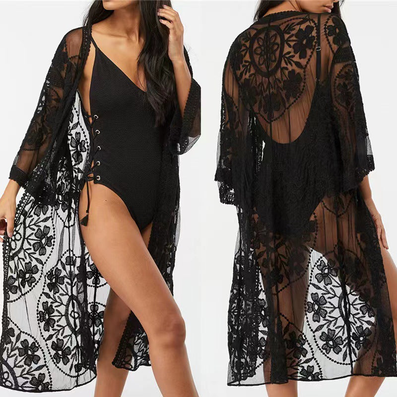 Lace Mesh Crochet Beach Cover up Seaside Vacation Bikini Sun Protection Clothing Bella Mia