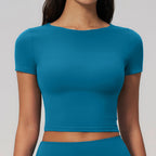 Cream Brushed Exercise Yoga Clothes Women Slim Fit Sports Short Sleeved Shirt Breathable Skin Friendly Fitness T shirt Women Bella Mia