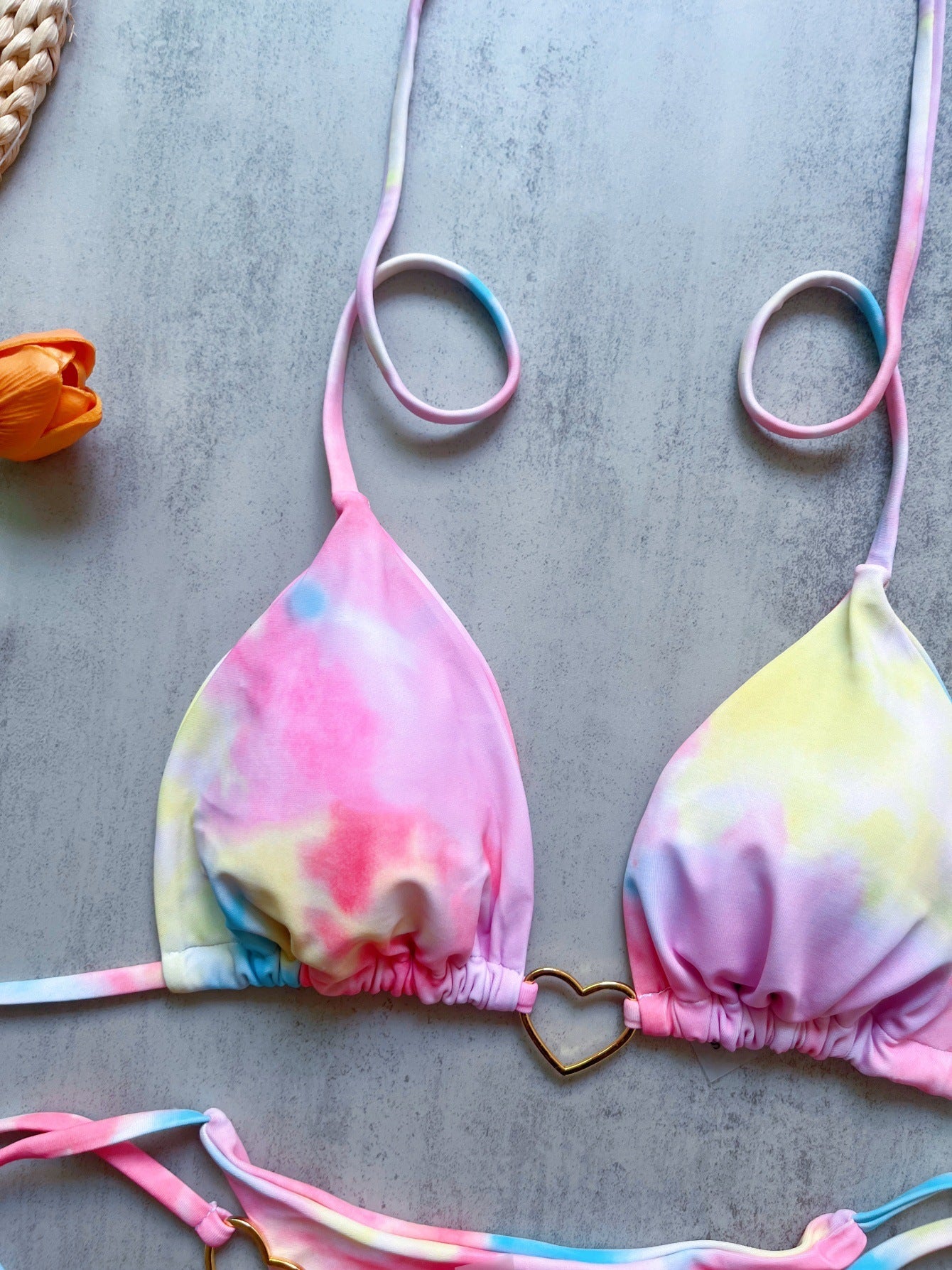 Floral Print Love Accessories Bikini Set Low Waist Lace up Biquini