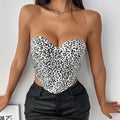 Sexy Leopard Print Wild Low Cut Leather Tube Top Sexy Breasted Boning Corset Cinched Waist Waistcoat Bella Mia