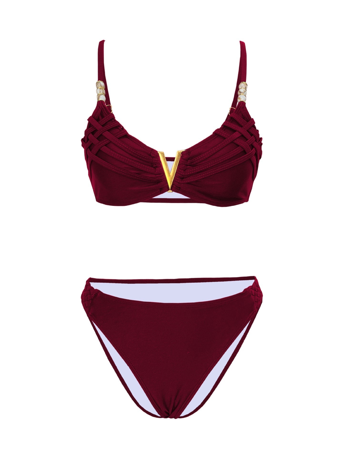Solid Color Backless Sexy Split Swimsuit Women Bikini Woven Bella Mia