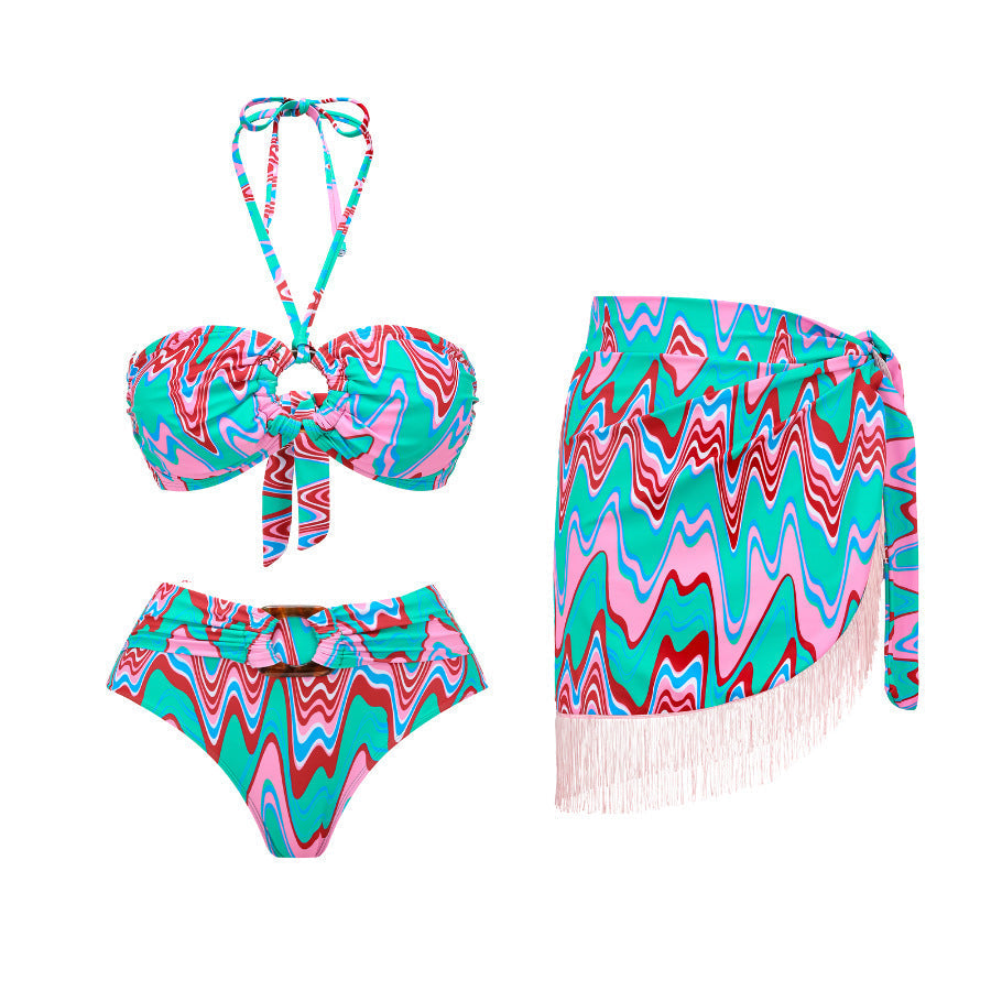 Push up Bikini Sexy High Waist Bikini Split Three Piece Swimsuit Women Chiffon Bella Mia