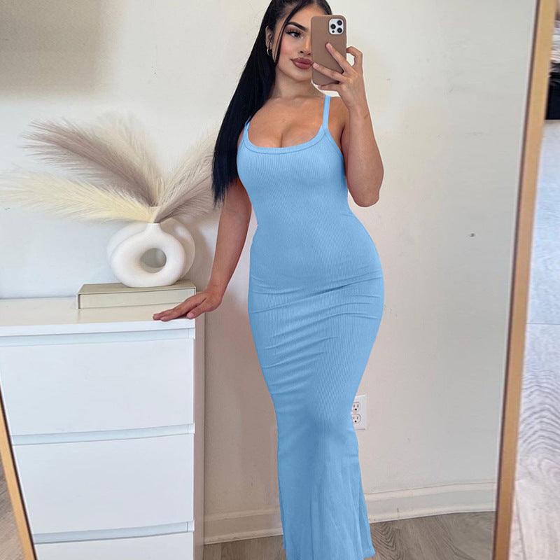 Summer Women Clothing Sexy Slim Fit Drape Sunken Stripe Strap Dress