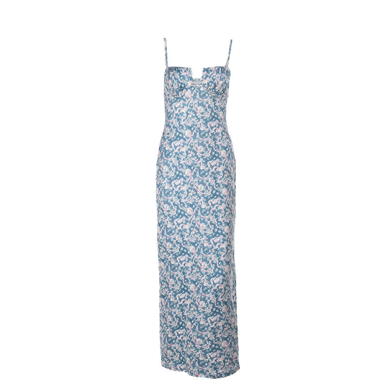 Sexy Suspender Printed Slim Fit Vacation Hip Maxi Dress Bella Mia