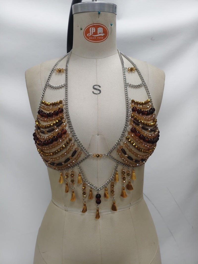 Women Handmade Beaded Chest Necklace Halter Body Cha Top Sold Jewelry Vest