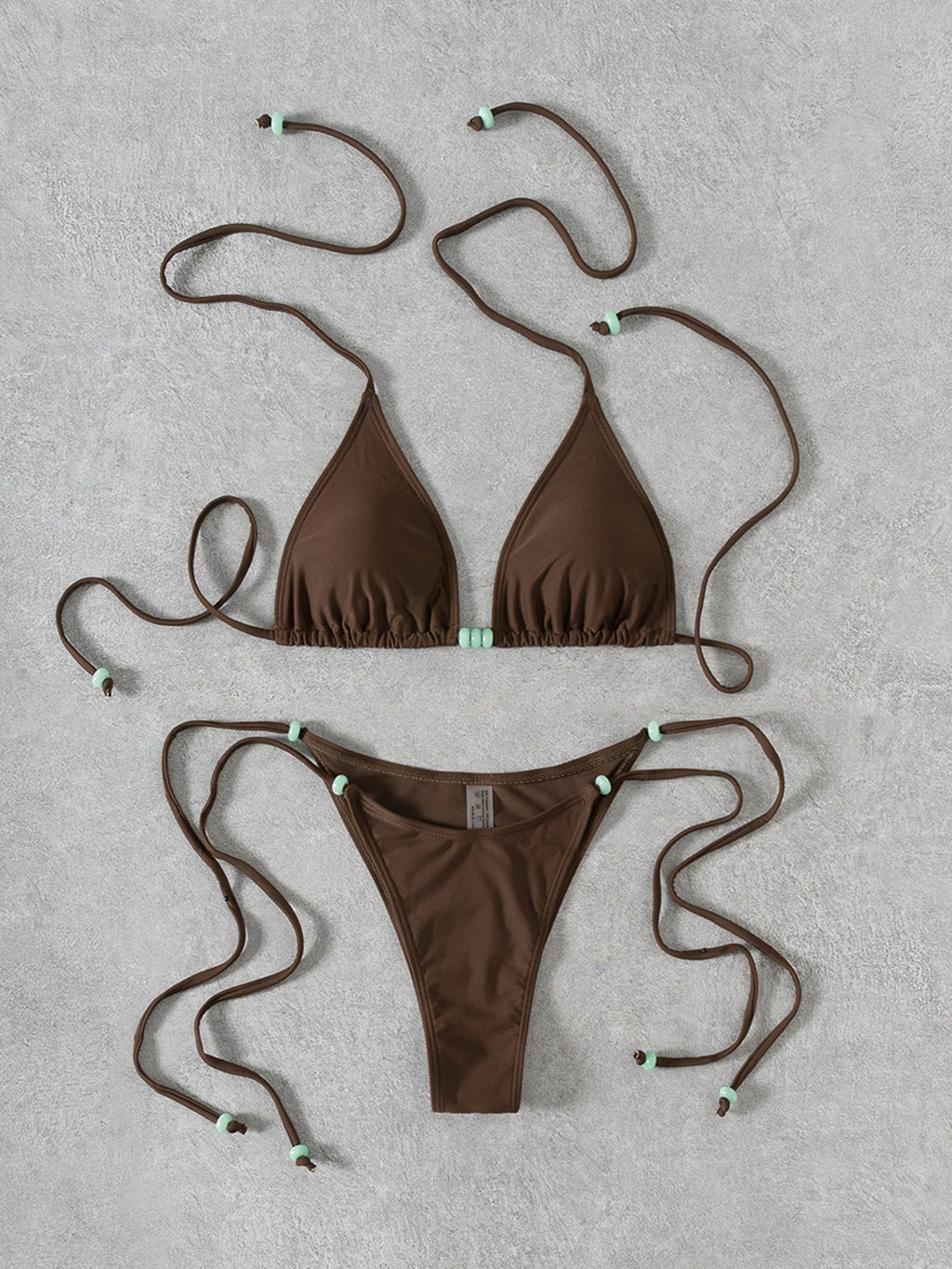 Bikini Solid Color Beaded Lace up Sexy Split Bikini Swimsuit Swimwear Women Bella Mia