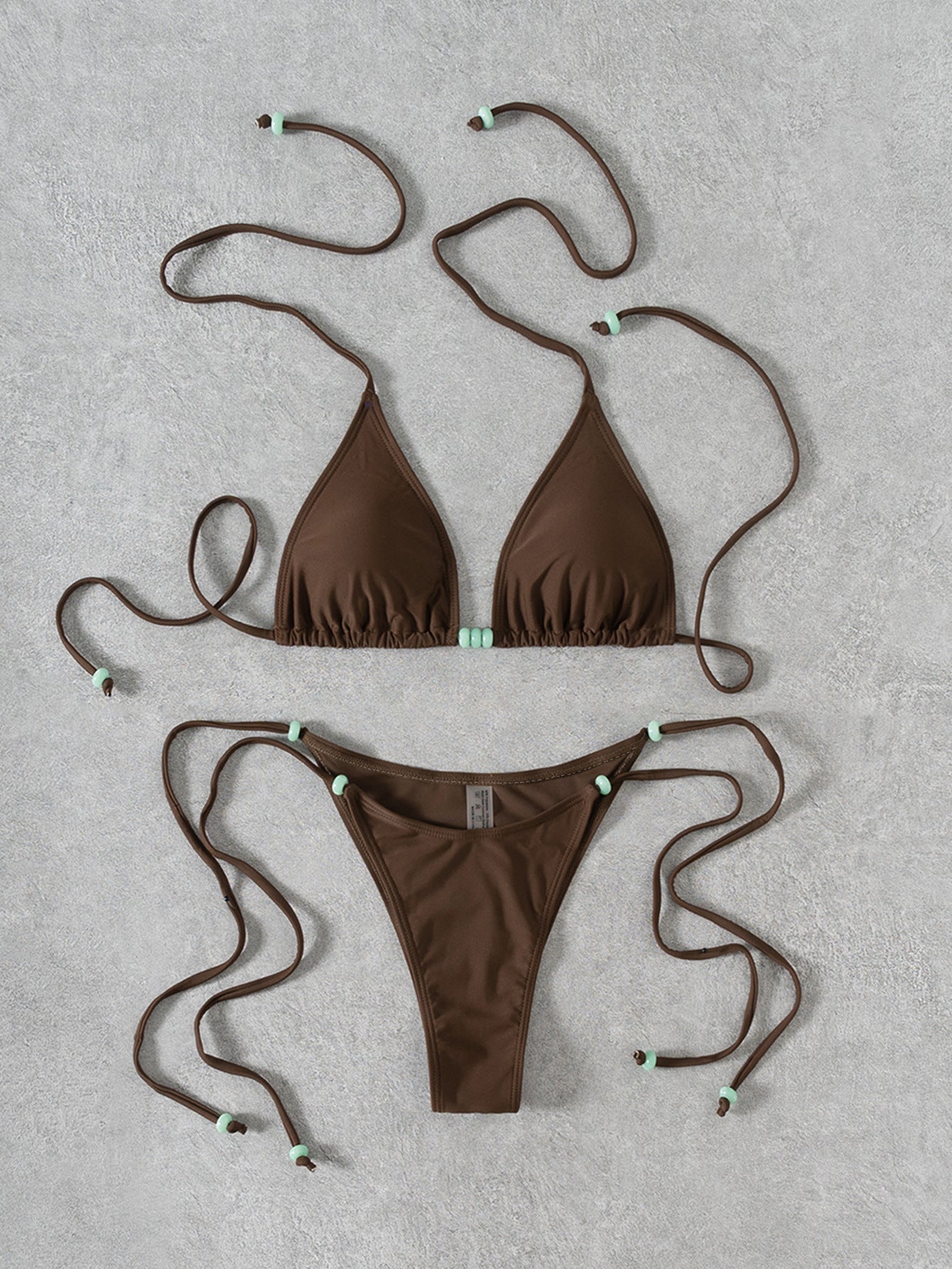 Bikini Solid Color Beaded Lace up Sexy Split Bikini Swimsuit Swimwear Women Bella Mia