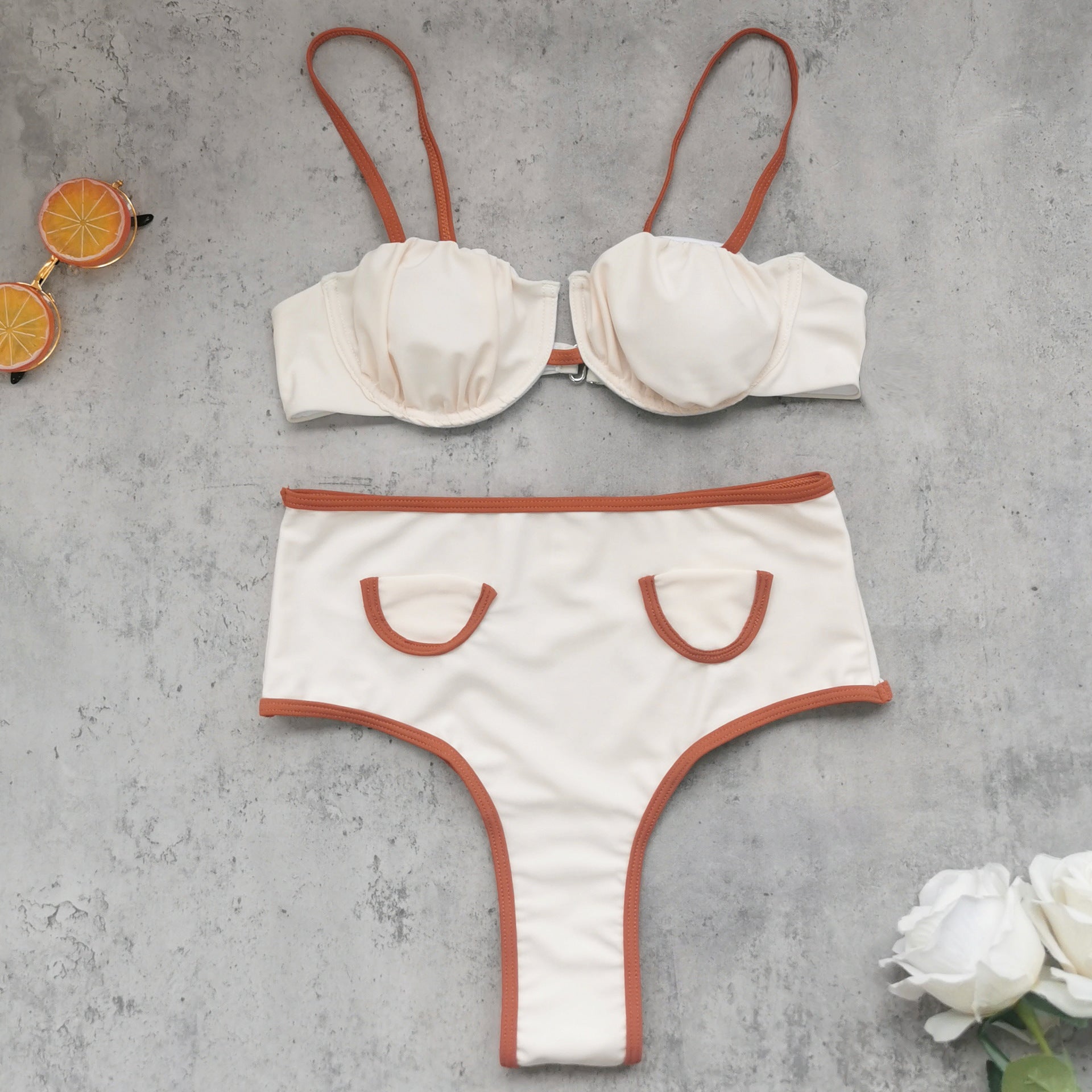 Solid Color High Waist Bikini Skirt Three Piece Sets Split Swimsuit Women