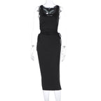 Women Clothing Summer Solid Color U Collar Lace up Cutout Sexy Slit Tight Dress Bella Mia