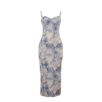 Chest Showing Printing Slip Dress Women Spring Elegant Vacation Dress Bella Mia