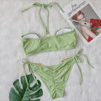 New Sexy Swimsuit Metal Accessories Hollow Out Cutout Bikini Solid Color Tube-Top Strap Women Swimsuit Bella Mia