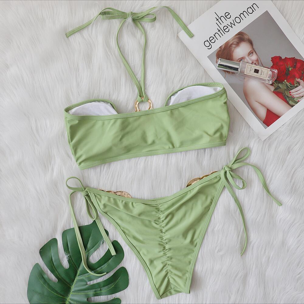 New Sexy Swimsuit Metal Accessories Hollow Out Cutout Bikini Solid Color Tube-Top Strap Women Swimsuit Bella Mia