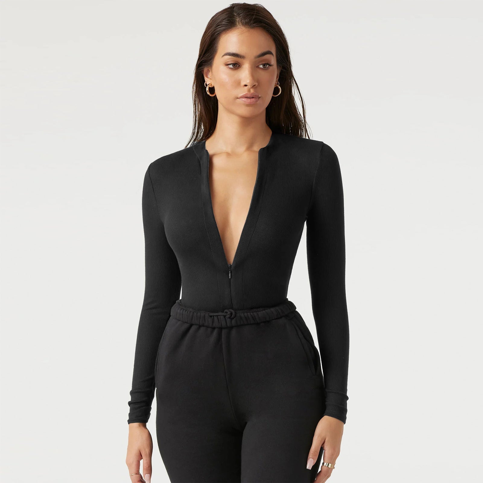 Women Clothing Jumpsuit Skinny Knitted Top Jumpsuit Zipper Top Shorts Bella Mia