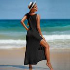 Sexy Backless Dress Solid Color Knitted Vest Maxi Dress Beach Sun Protection Swimsuit Outwear Blouse Crochet hook Bella Mia