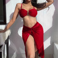 Split Swimsuit Women Three Piece Mesh Solid Color Internet Celebrity Bikini Sexy Swimsuit Bella Mia