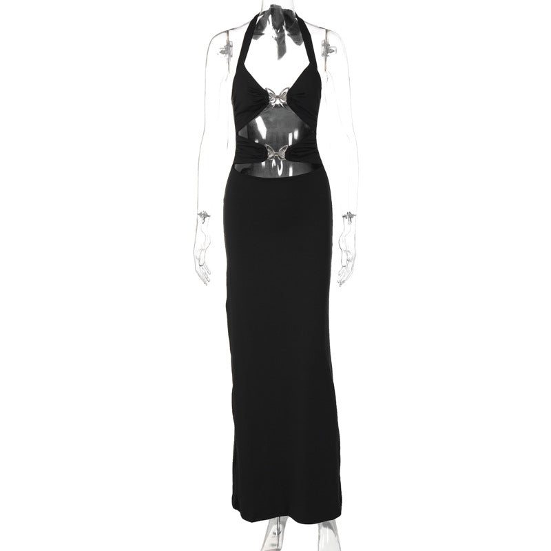 Women Clothing Summer Metal Butterfly Sexy Cutout Halter Dress Bella Mia