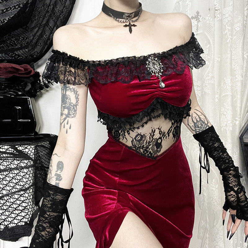 Autumn Socialite Adult Lady like Woman Sexy off the Shoulder Velvet Irregular Asymmetric Dress Women Bella Mia
