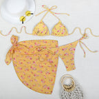 Printed Bikini Three Piece Gauze Skirt Split Sexy Vacation Bikini Swimsuit Bella Mia