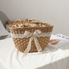 Straw Bag Lace Bow Woven Bag Fairy Seaside Vacation Beach Bag Women Bag Bella Mia