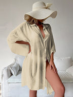 Bamboo Single Breasted Shirt Beach Cover up Sexy Cardigan Sun Protection Shirt Beach Cover Up Bella Mia
