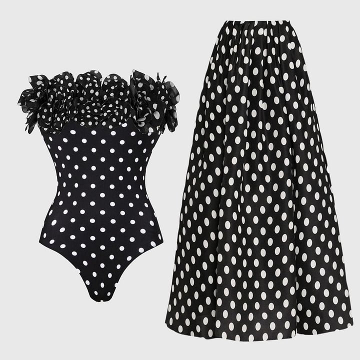 Polka Dot One Piece Swimsuit Women Vacation Beach Set