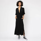 Solid Color Sexy Deep V-neck Single Breasted Beach Sun Protection Shirt Vacation Dress Beach Cover Up Bella Mia