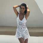 Summer Sexy Lace Cutout Solid Color Crochet Beach Cover up Dress Women Bella Mia