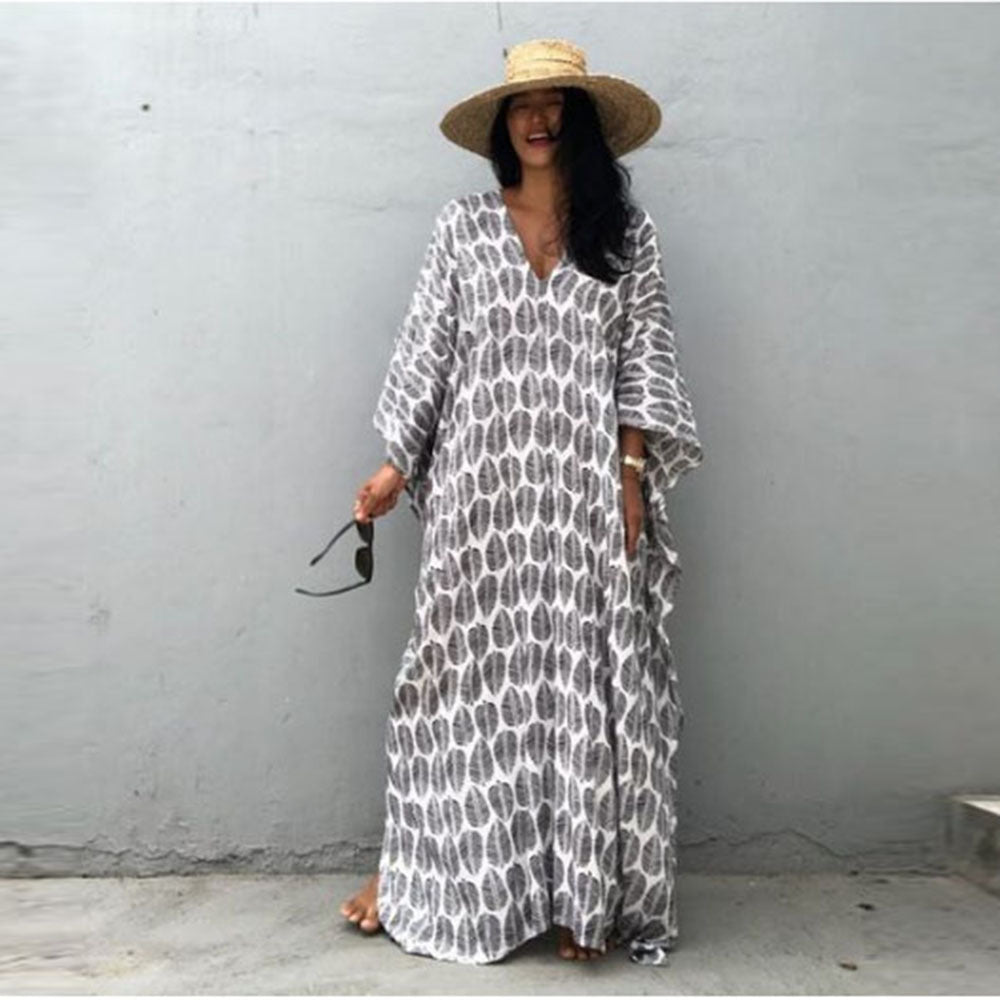 Beach Cover Up Front Back V Neck Loose Robe Seaside Vacation Skirt Bikini Sun Protection Shirt Bella Mia