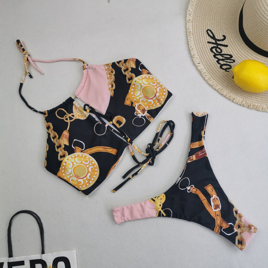 New Bikini Three Piece Swimsuit Women Sexy High Waist Printed Swimsuit Skirt Baroque Bella Mia