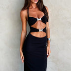 Women Clothing Summer Metal Butterfly Sexy Cutout Halter Dress Bella Mia