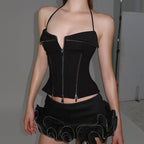 Sexy Street Shooting Design Short Zipper Corset Slim Halter Vest Bella Mia