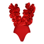 Popular Red Deep V Plunge Sexy Heavy Industry Lace One Piece Swimsuit Set for Women Bella Mia