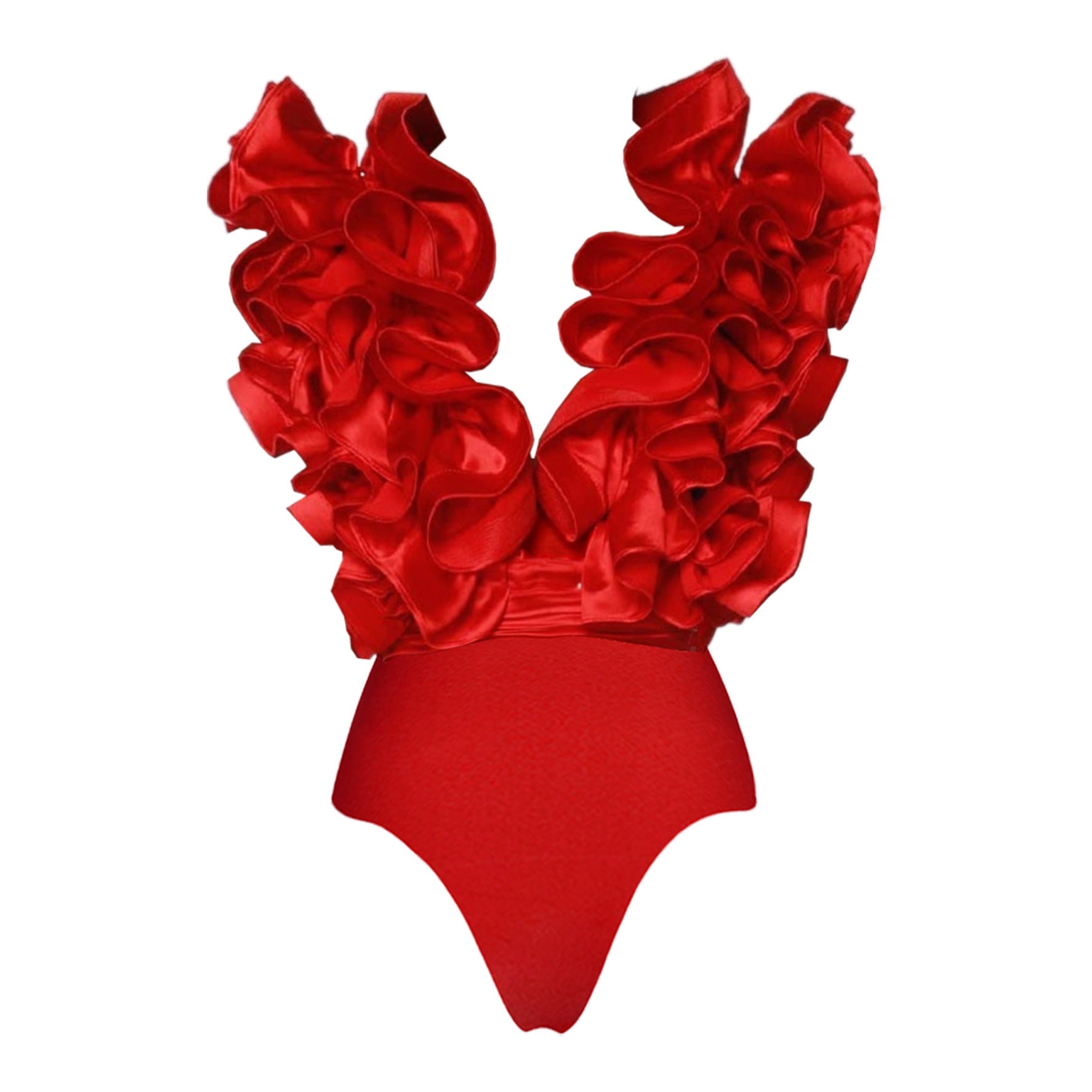 Popular Red Deep V Plunge Sexy Heavy Industry Lace One Piece Swimsuit Set for Women Bella Mia