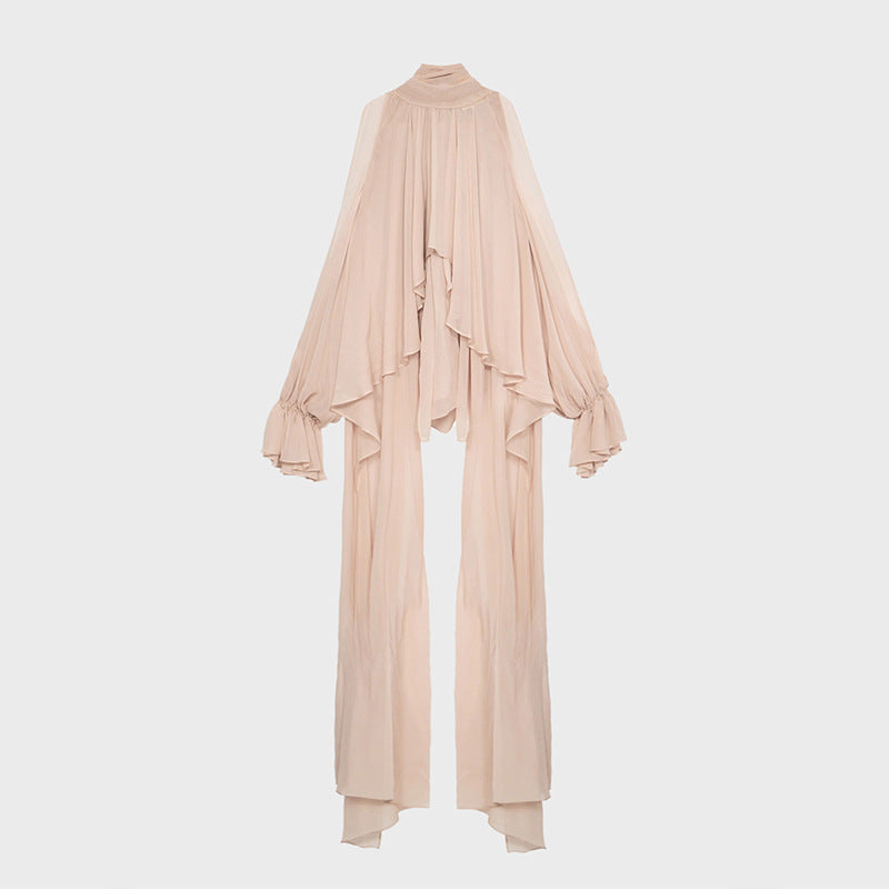 Autumn Tops Women Sweet Fresh Korean Casual Irregular Asymmetric Stand Collar Loose Solid Color Halter Shirt Bella Mia