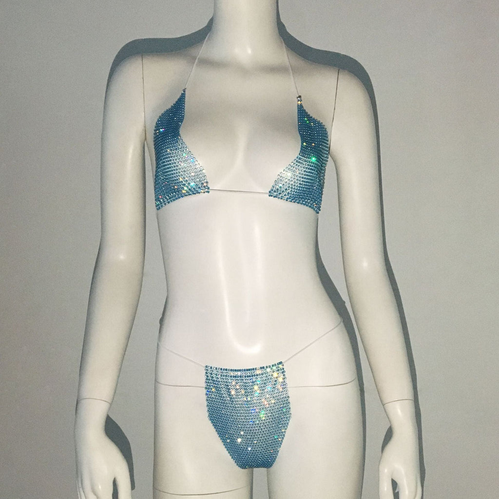 Women Clothing Rhinestone Bikini Set Carnival Sexy Lace Up Outdoor Beach Split Swimsuit Bella Mia