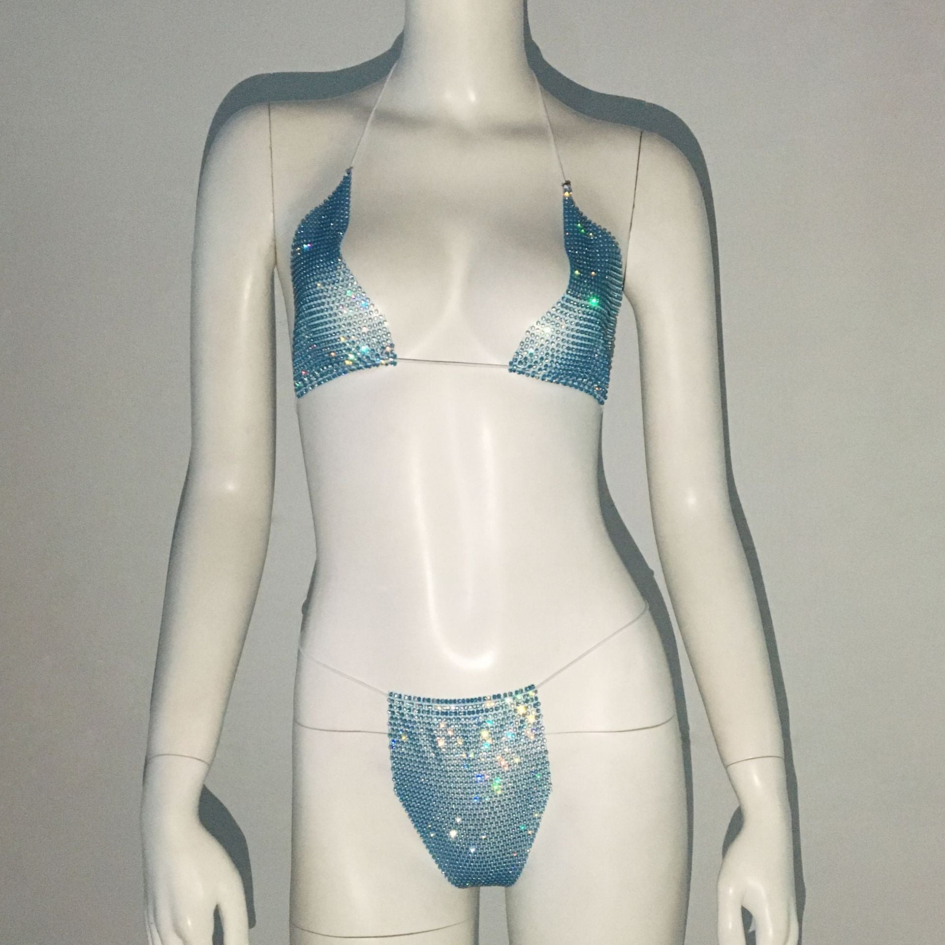 Women Clothing Rhinestone Bikini Set Carnival Sexy Lace Up Outdoor Beach Split Swimsuit Bella Mia