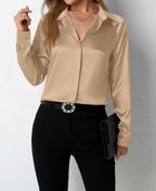 Women Clothing Satin Shirt Women Satin Artificial Silk Shirt Satin Top Bella Mia
