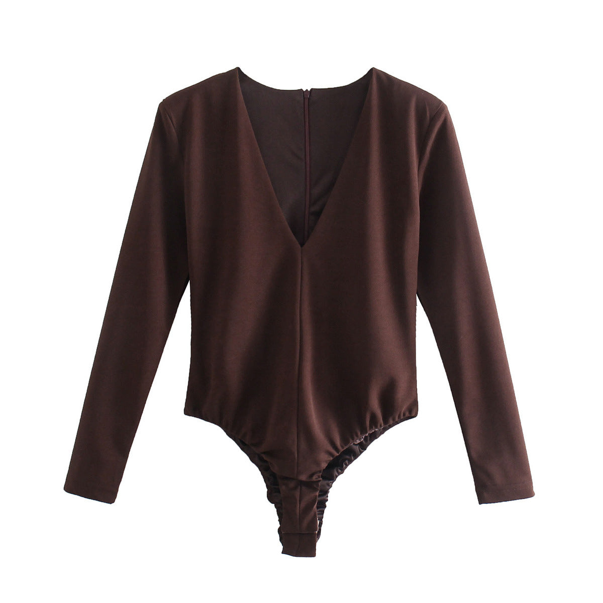 Women Clothing Sexy Four Color Deep V Plunge neck Padded Shoulder Close Fitting Inner Bodysuit Bella Mia