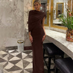 Women Clothing Summer Oblique Shoulder Design Skinny Sheath Pleated Irregular Asymmetric Dress Bella Mia
