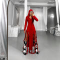 Summer Popular Trend Ruffled Stitching Long Sleeve Hooded Irregular Asymmetric Dress Bella Mia