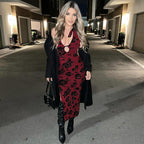 Summer Elegant Slim Floral Flocking Sexy Halter Dress Women Bella Mia
