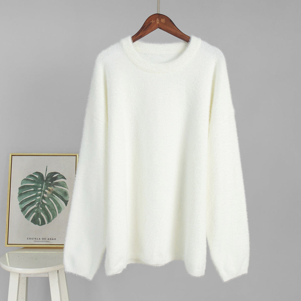 Crew Neck Pullover Sweater Autumn Winter Simple Solid Color Sweater Loose Casual Sweater Bella Mia