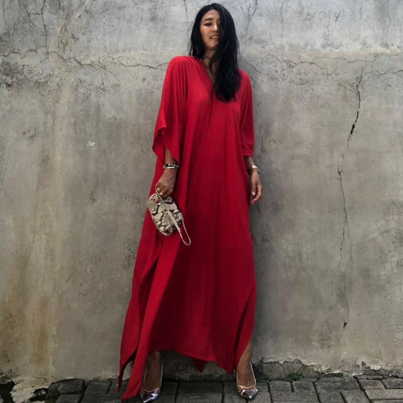 Rayon Loose Robe Beach Cover Up Sexy V Neck Headband Belt Sun Protection Dress Women Bella Mia
