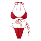 Solid Color Elastic String Butterfly Ornament Bikini Sexy Split Triangle Bag Tied Swimsuit Women Bella Mia