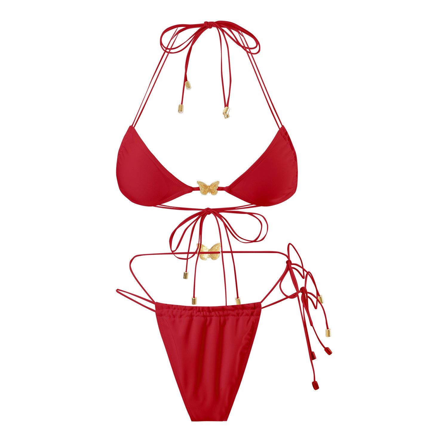 Solid Color Elastic String Butterfly Ornament Bikini Sexy Split Triangle Bag Tied Swimsuit Women Bella Mia