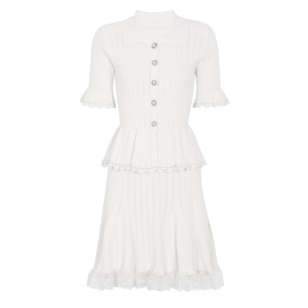 Summer Celebrity Internet Slim Fitting Slimming Fashionable Short Sleeve Collared Lace Dress