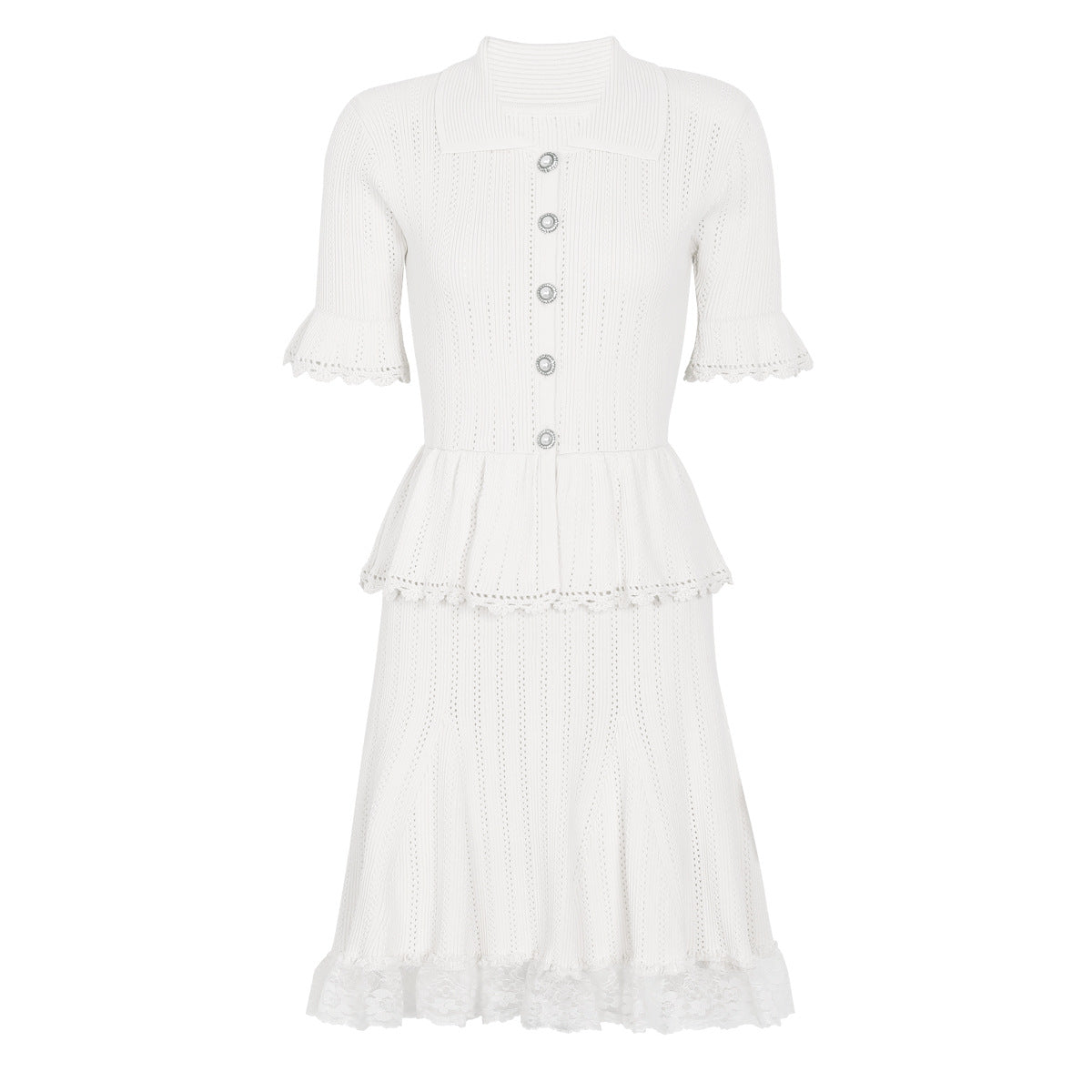 Summer Celebrity Internet Slim Fitting Slimming Fashionable Short Sleeve Collared Lace Dress